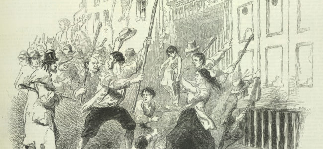 A food riot in Dungarvan Co Waterford Ireland during the famine The Pictorial Times 1846 BL