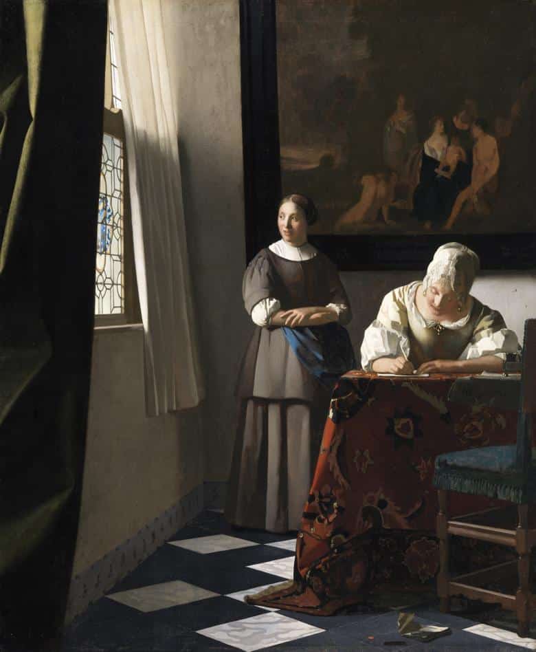 1 Johannes Vermeer Schrijvende vrouw met dienstbode ca 1670 National Gallery of Ireland Dublin