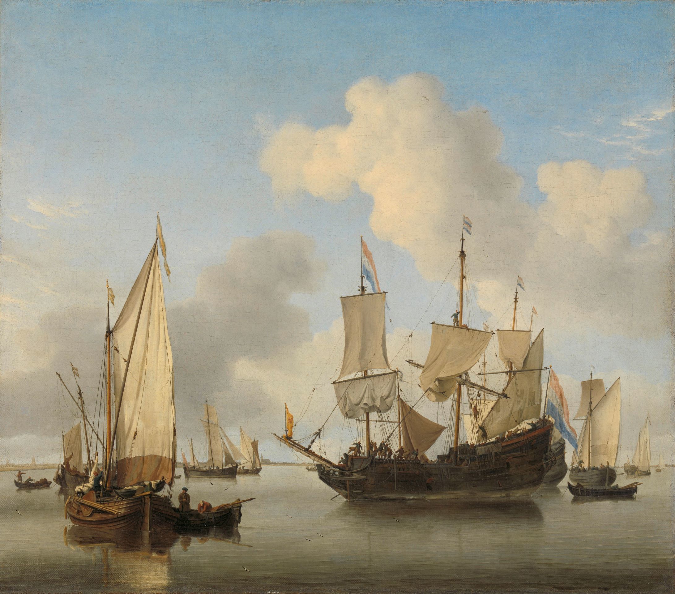 3 Schepen onder de kust voor anker Willem van de Velde II ca 1660 affichage