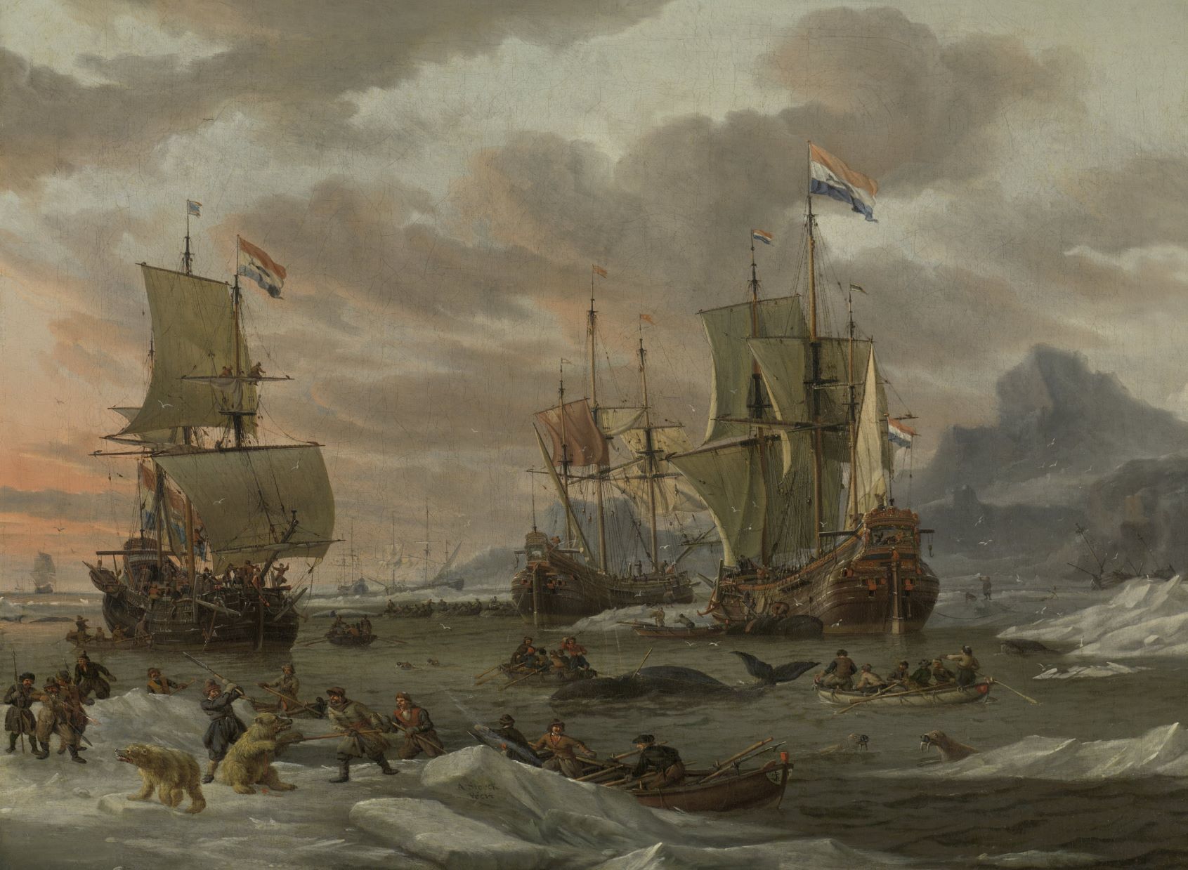 Abraham Stock nederlandse walvisvaarders bij Spitsbergen c Rijksmuseum aangepast