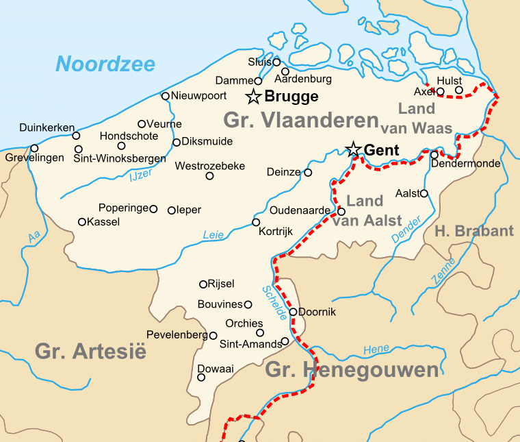 Carte du Comté de Flandre au xive siècle c wikimedia