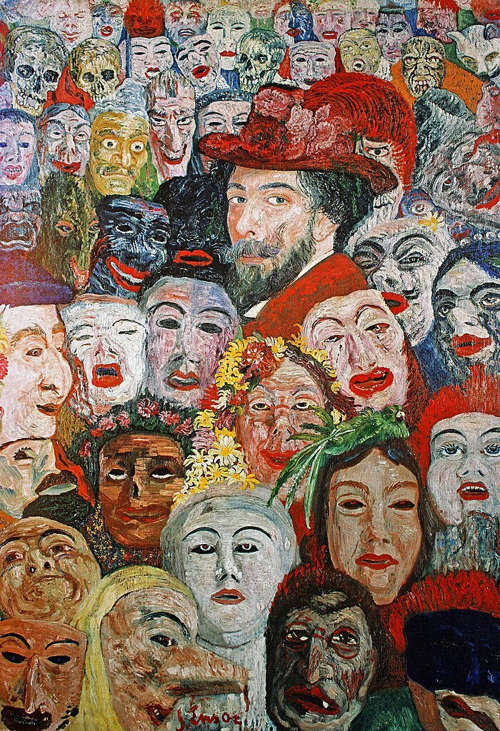 Ensor with Masks self portrait Ensor aux masques autoportrait 1899 oil on canvas 117 x 82 cm Menard Art Museum Komaki