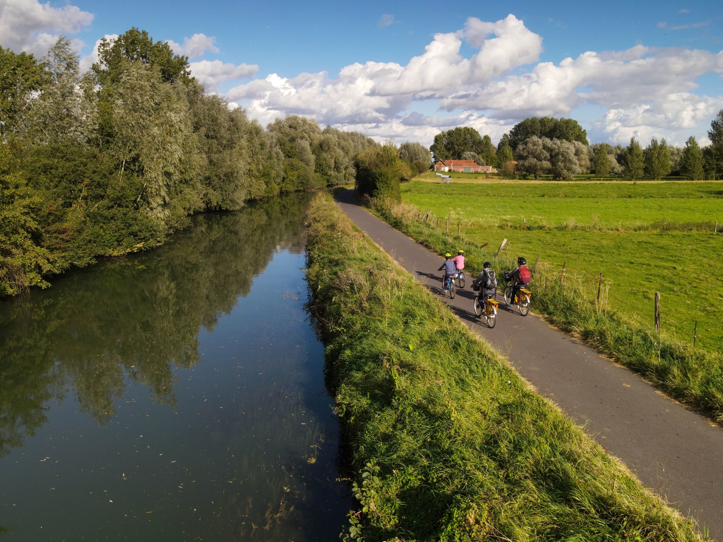 Flandre velo Drone Veloroute Lys1 Eurocyclo Departement du Nord Reed Jerome Silvere FA