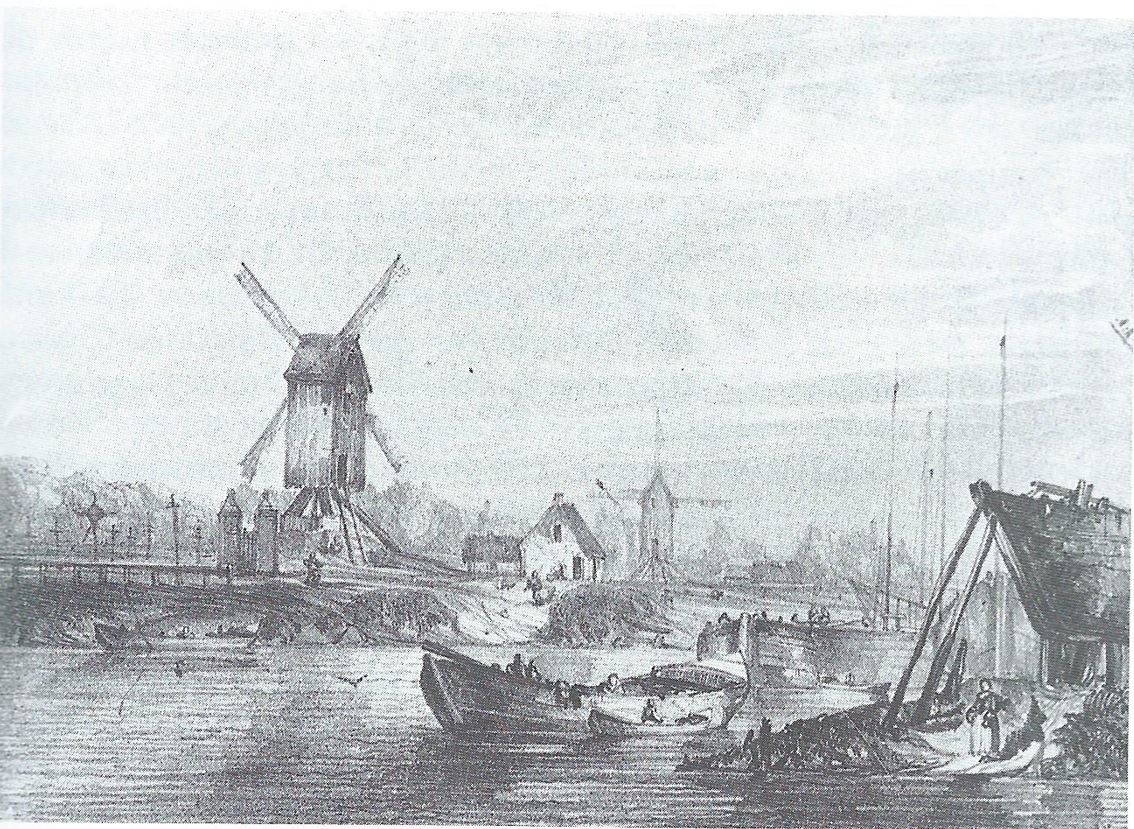 Le canal du Haut d aux quatres Moulins Lithographie de J Lemez vers 1840