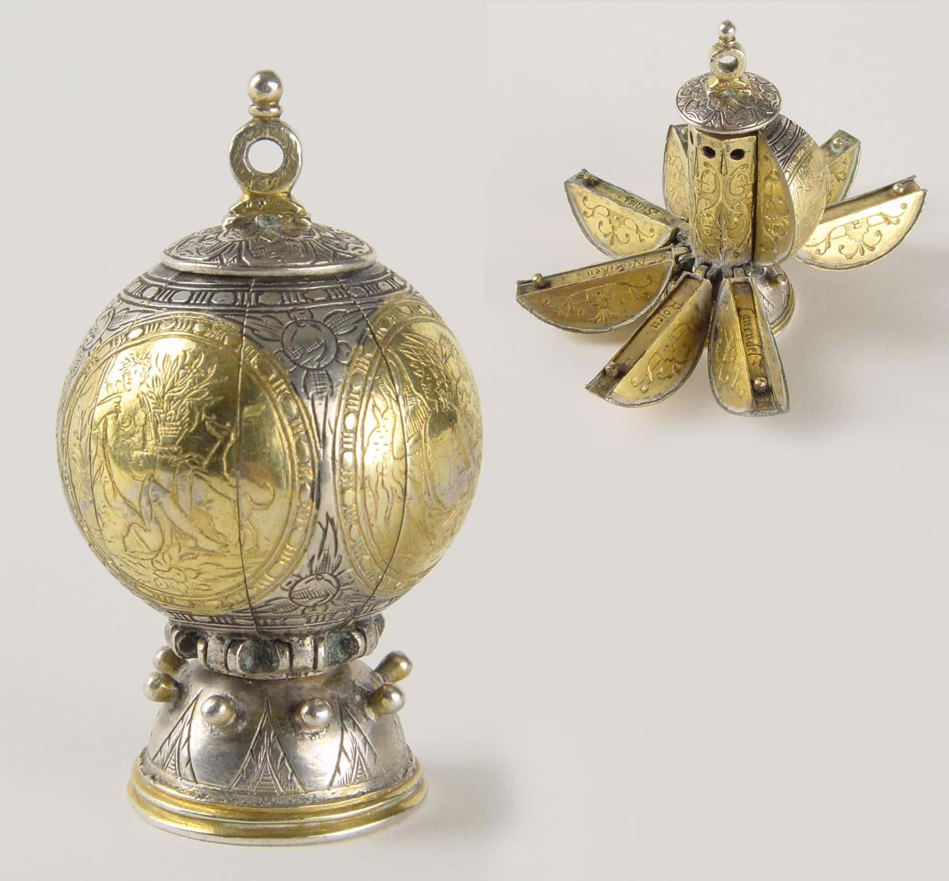 Pomander Noord Nederlands c 1620 Zilver hoogte 6 cm Rijksmuseum Twenthe Enschede bruikleen van de Martens Mulder Stichting 2x