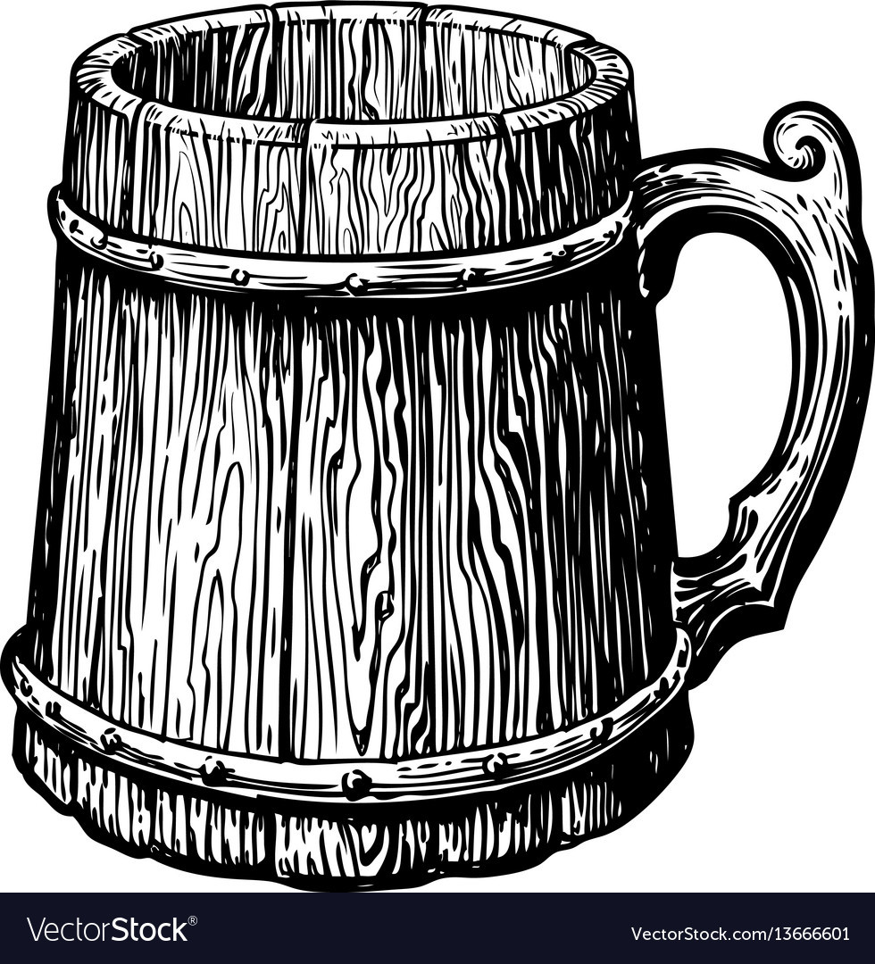 Hand drawn vintage empty wood mug sketch vector 13666601