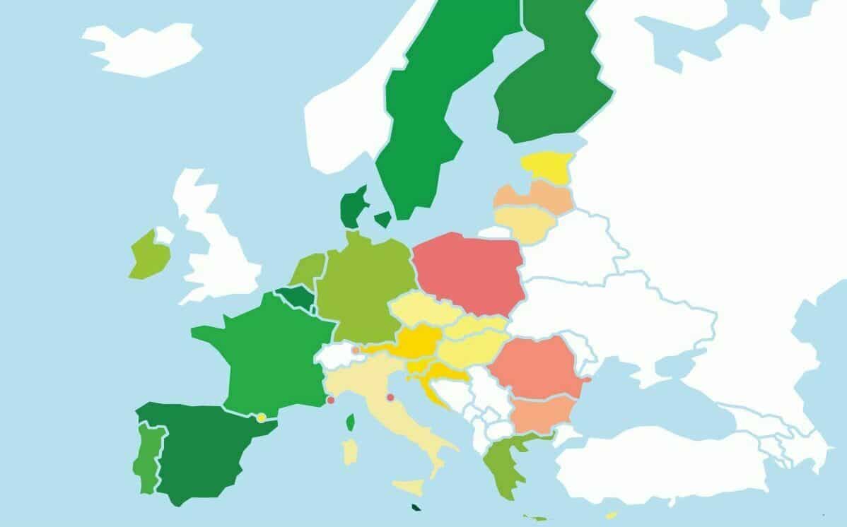 Rainbow map 2023 données de 2022 Score Belgique 76 Pays Bas 56