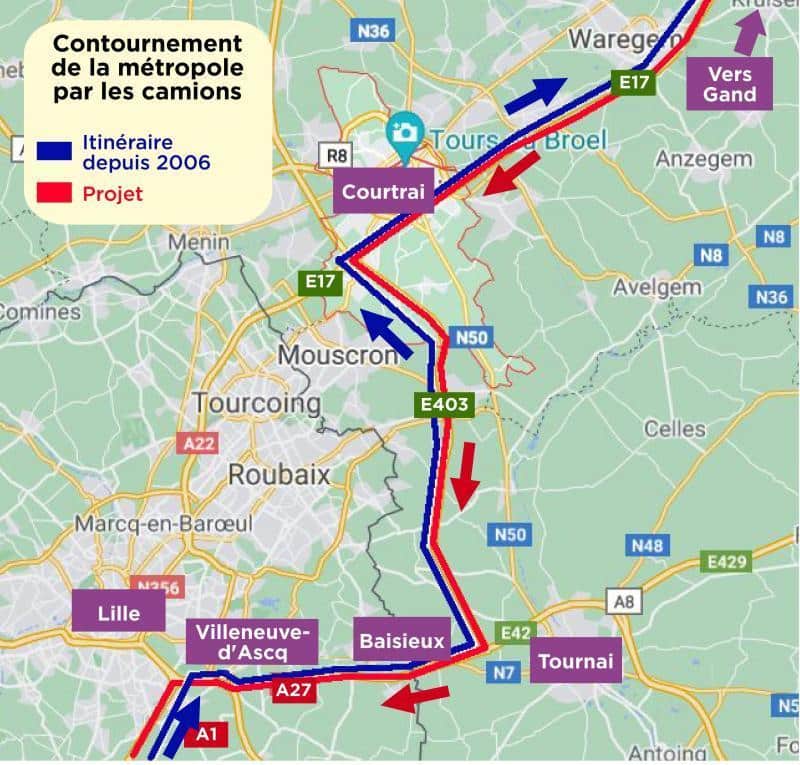 Vrachtverkeer kaart metropool Rijsel